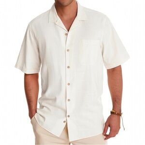 Tommy Bahama Silk Blend SS Button Front Camp Shirt in Cream Men’s Size Small